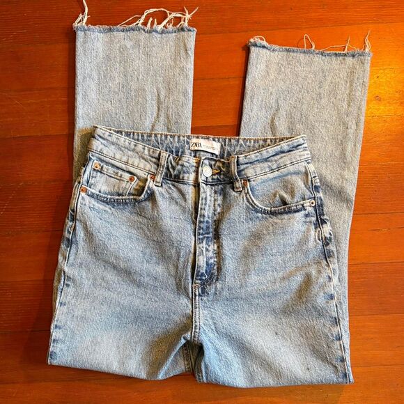 Zara High Waist Light Wash Straight Leg Ankle Jeans - Picture 1 of 4